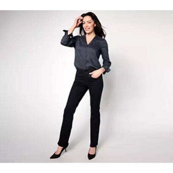 NYDJ High Rise Marilyn Straight Jeans w/Frayed Hem-Huntley Size 8 LIft Tuck - Picture 1 of 7